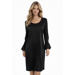 Elizabeth and James Black Midi Witchy Shift Dress Ruffle Sleeves Dark Romantic 6